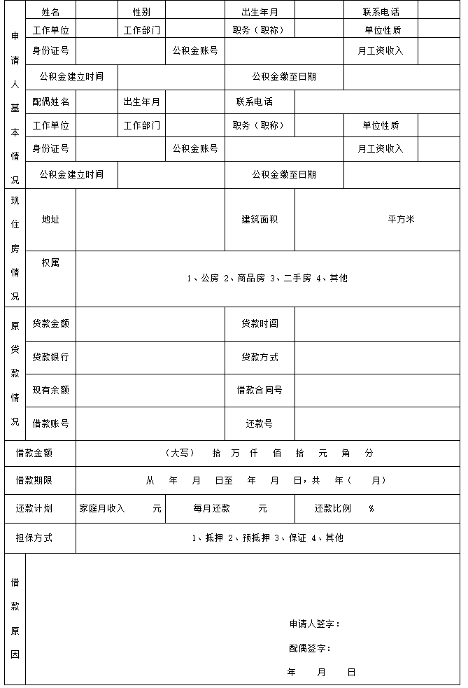 住房公积金贷款偿还商业银行购房贷款申请书